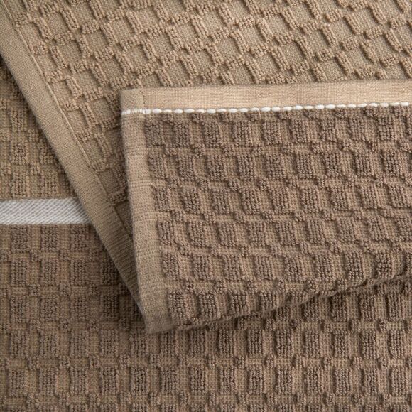 Siena Tan Brown Tan Kitchen Towels Cotton Contrasting Color Border 2-Pc Gift NEW - Picture 3 of 4